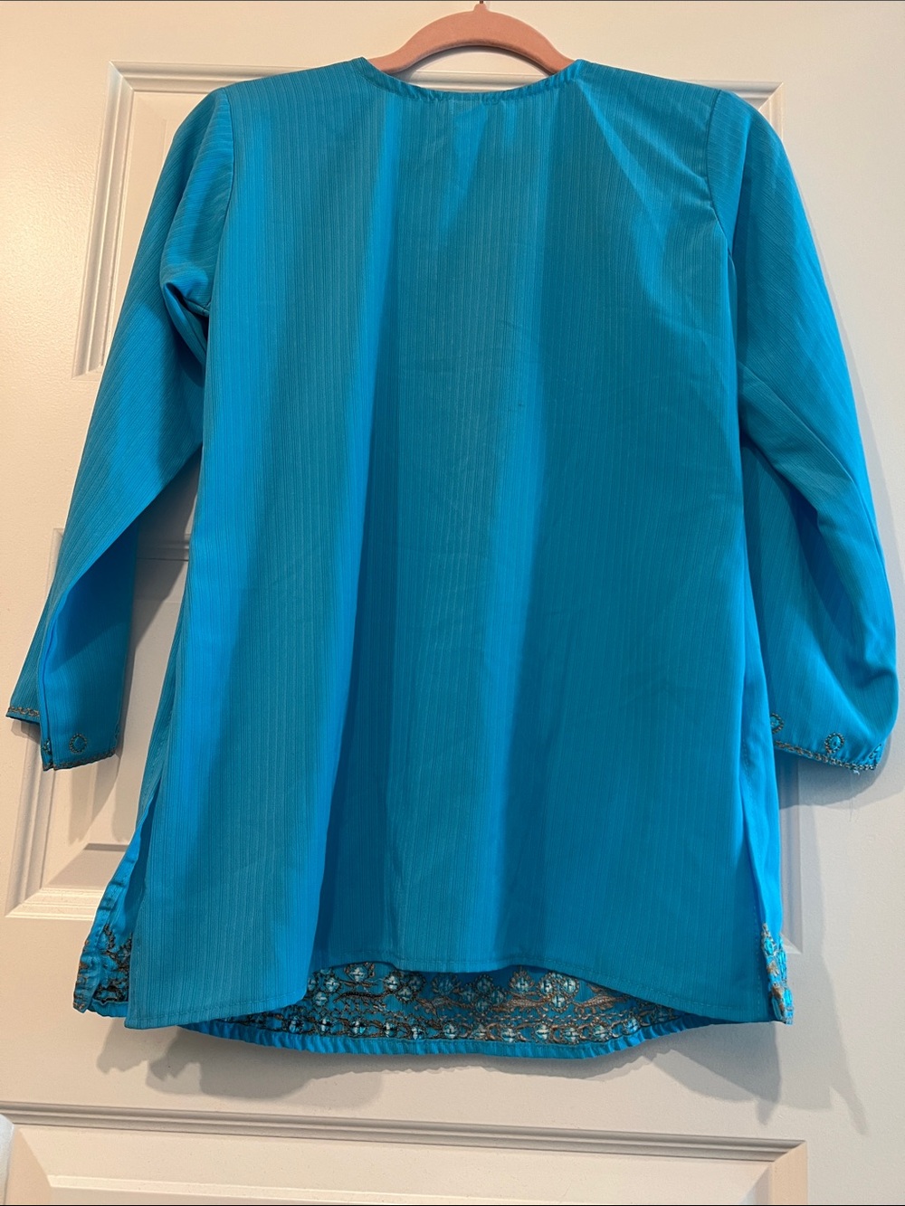 Embroidered Turquoise  Tunic Top with Gold Accents - Picture 11 of 14